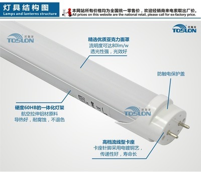 【专业生产 分体式T8LED日光灯 t8长条节能灯管 1.2米 12w 超亮】价格,厂家,图片,LED日光灯,中山市托斯龙照明-